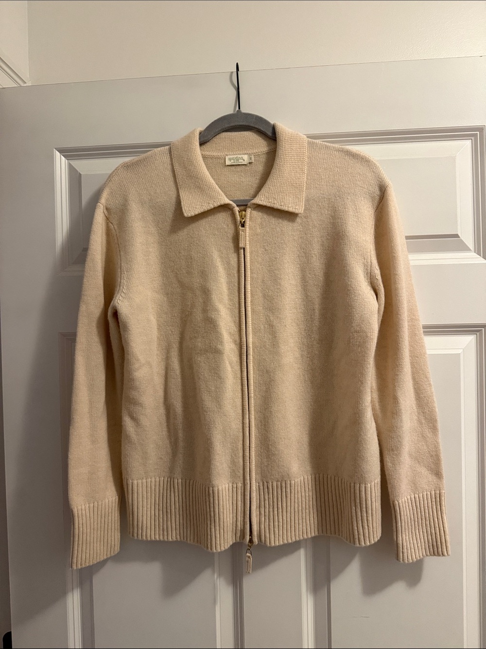 Spartina 449 Cream Zip-Up Collared Cardigan